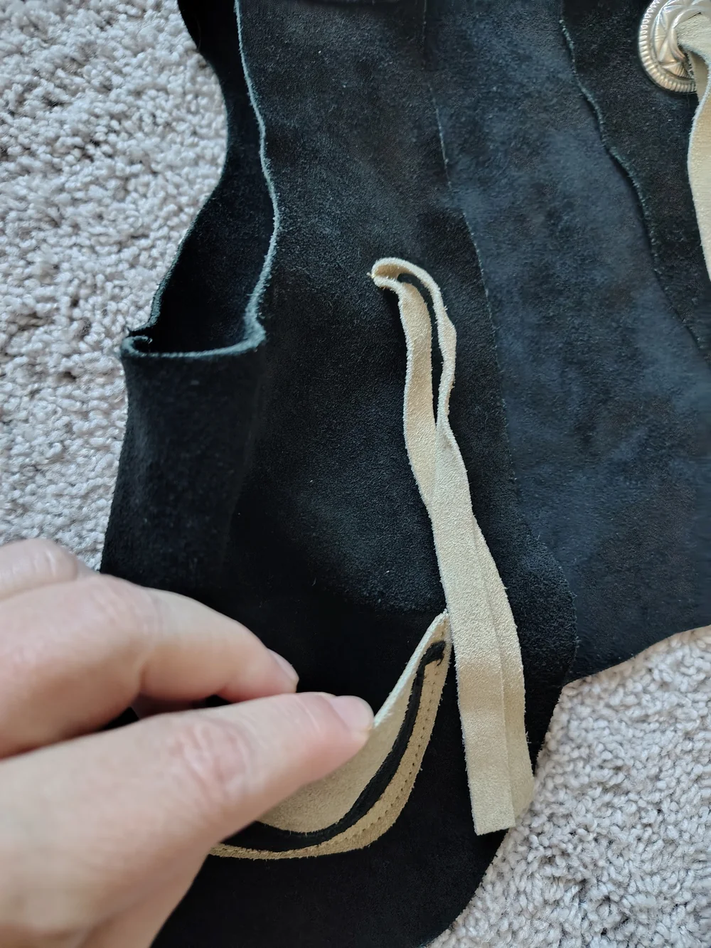 Toug-Kids Leather Suede Western Chaps & Vest Set Rearing Horse Fringe, Sz L